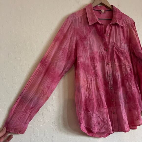 Anthropologie Pilcro The Cate Classic Button Down Embroidered Shirt Small Pink - Picture 6 of 9